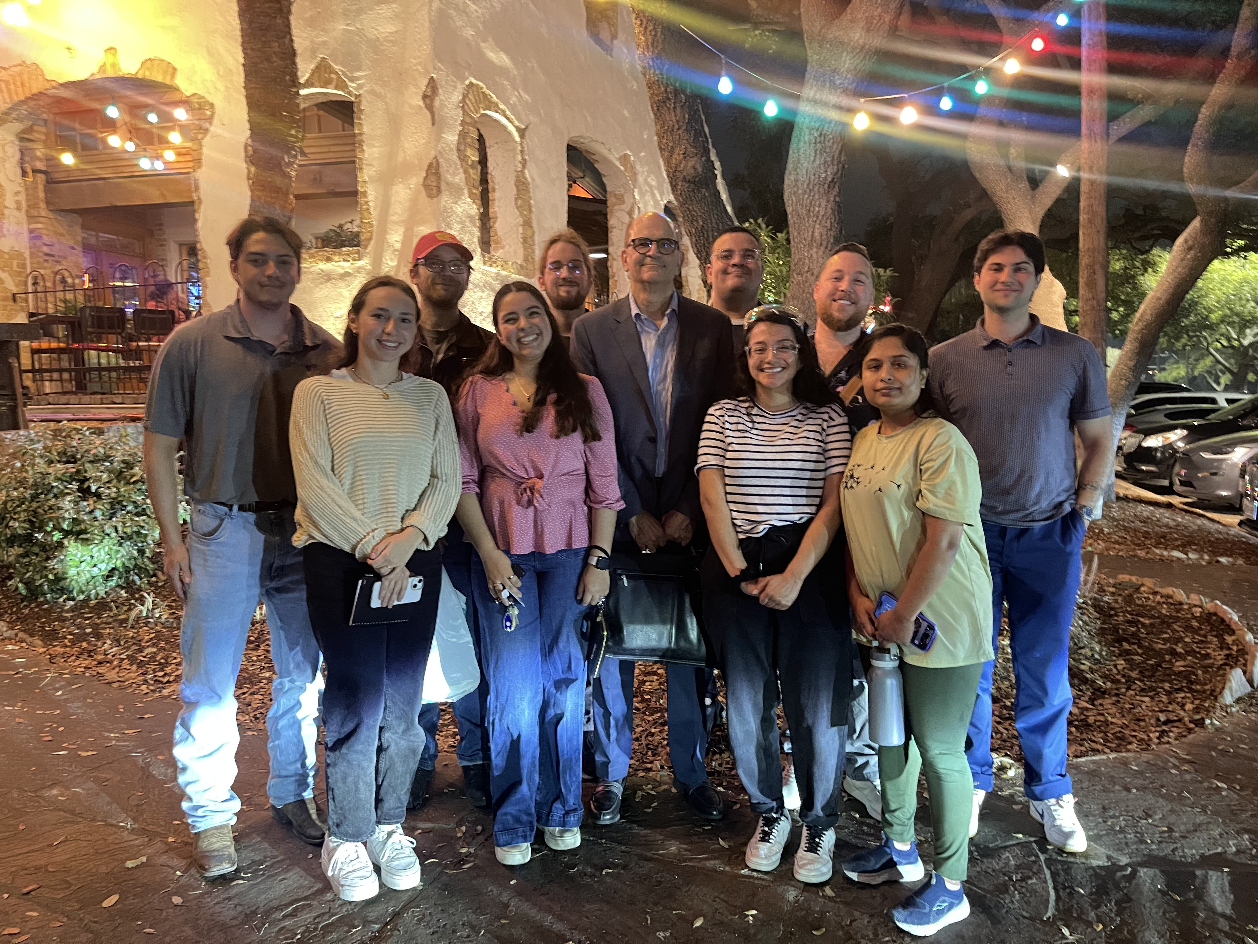 Evening group photo on the road